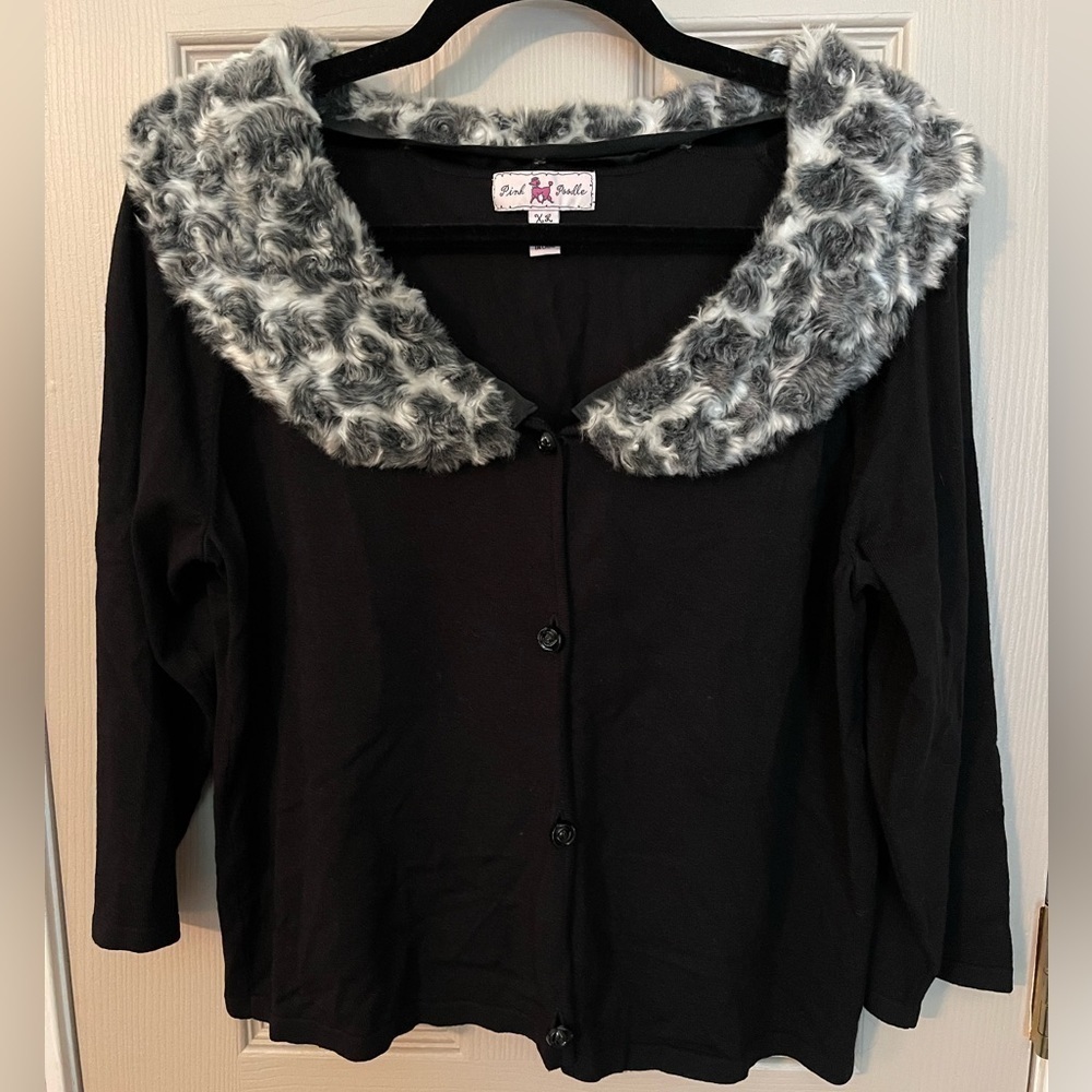 Pink Poodle Cardigan With Detachable Faux Fur Collar. - Picture 3 of 10